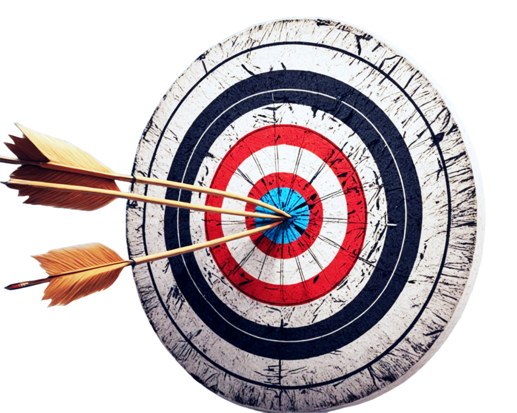 A target with arrows hitting the bullseye, symbolizing precision, focus, and success in achieving goals for the Warrior Sales Academy